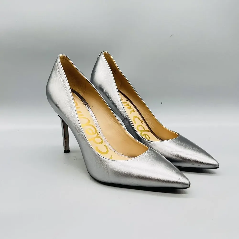 Sam Edelman Shoes Womens 8.5 Silver Leather Hazel Stiletto Heel Pumps